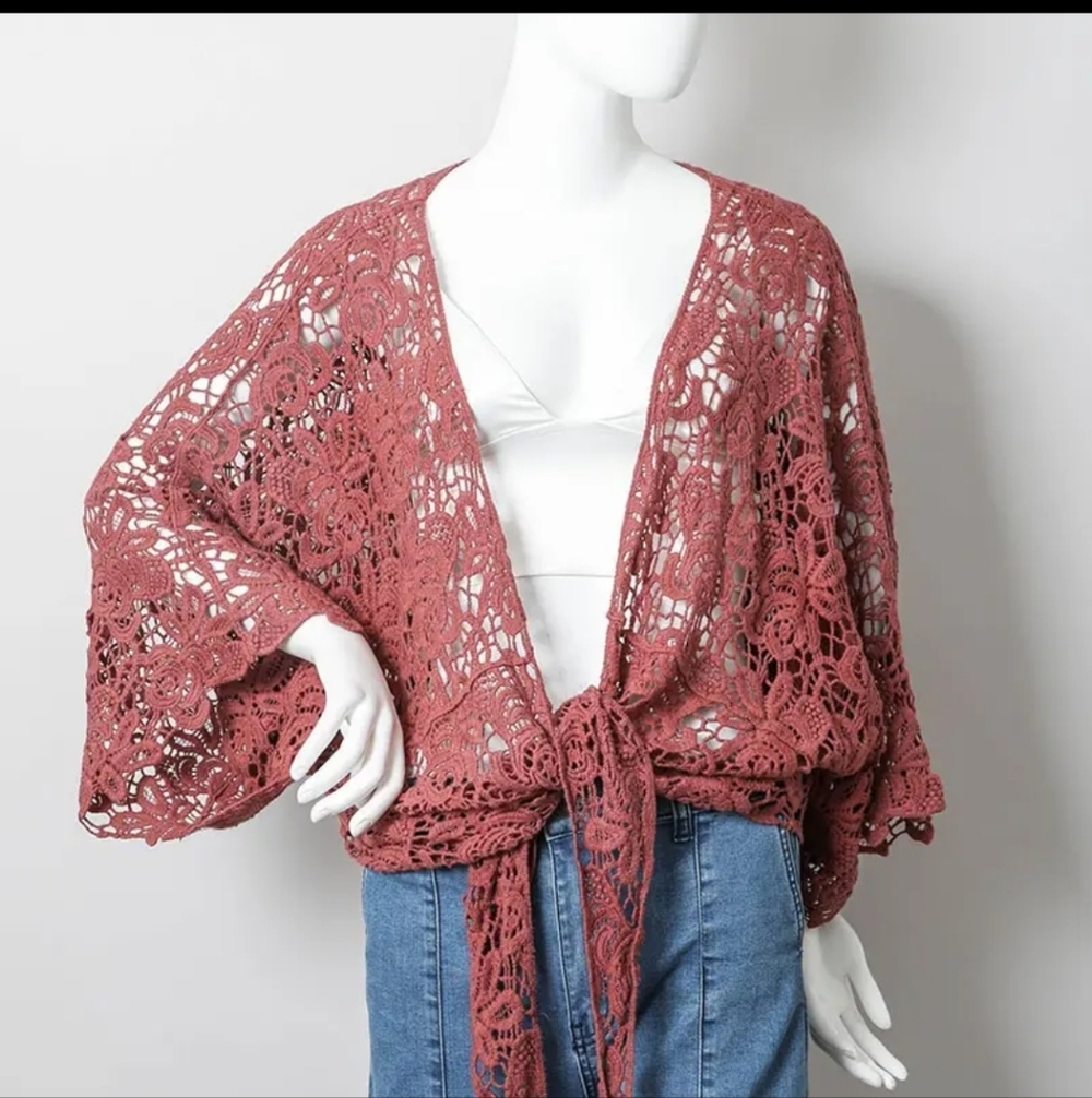 L12 Crochet Open-Front Cardigan
